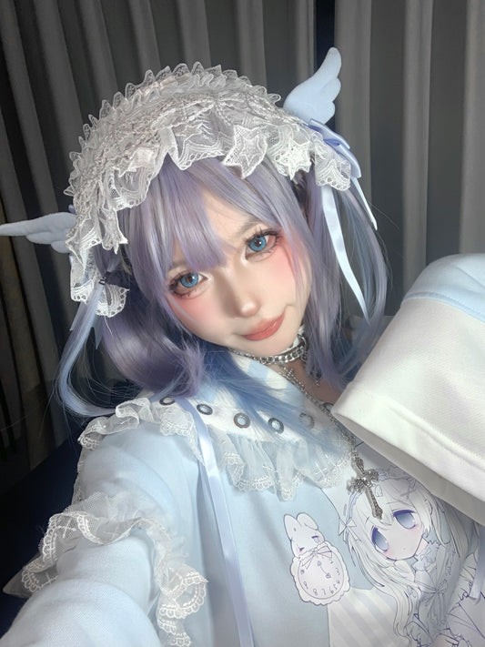 White Blue Angel Wings Lace Lolita Hairband Hair Accessories - Sugarplum Store