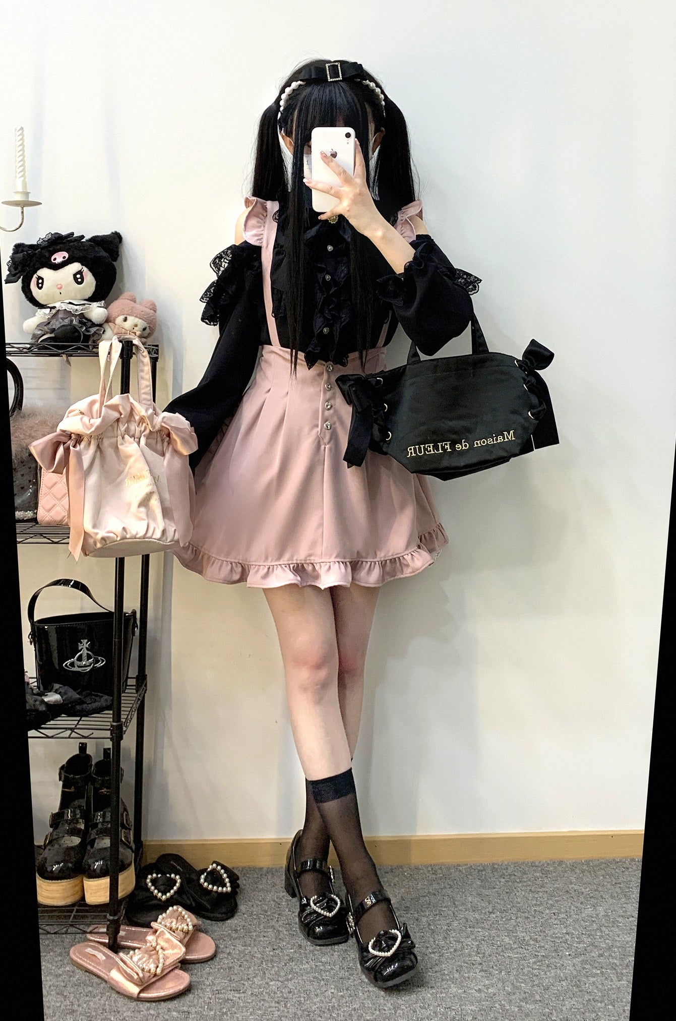 Kitten Bullet Jirai Kei Love Trap Black Pink Blue Suspender Skirt