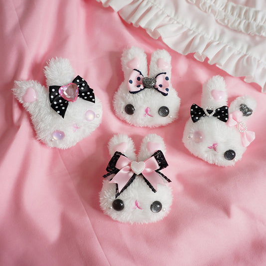 Candy Fairy Pink & Black Bow Cute Rabbit Bunny Handmade Brooch Hairpin Hair Clip Hair Accessories Pins