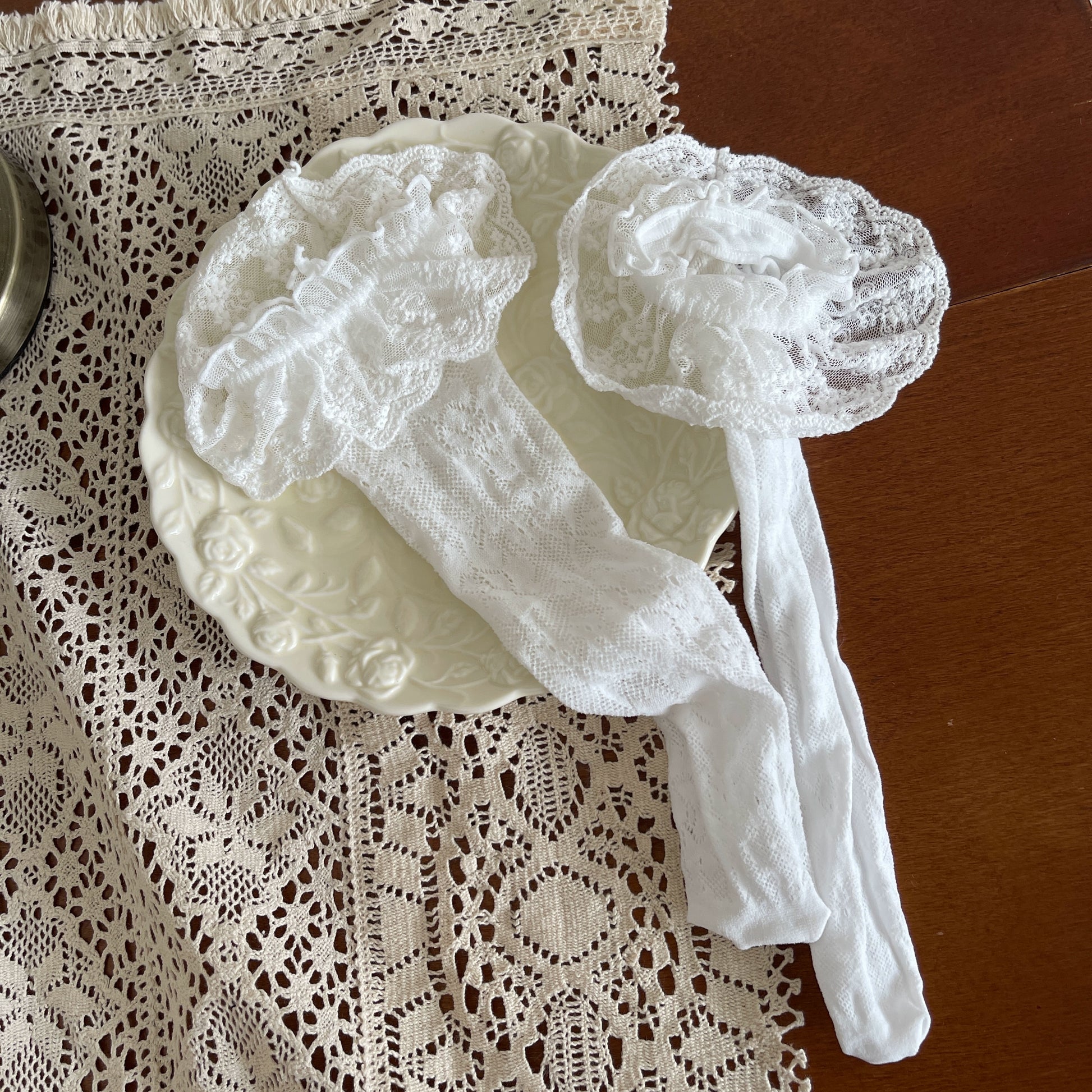 Noble Festival Pink Black Blue Red Lace Socks & Bear Garter - Sugarplum Store