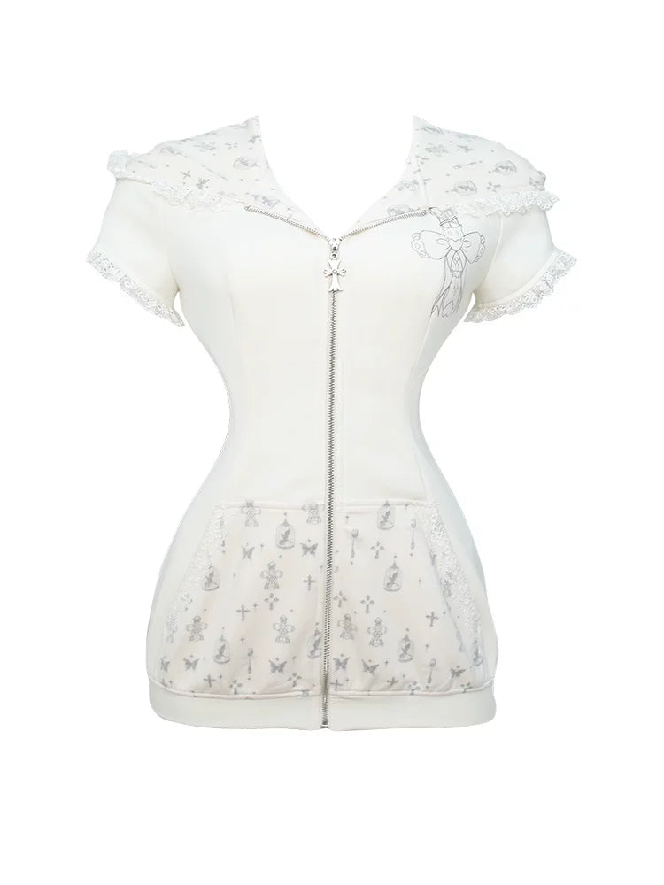 Serendipity Cross Rabbit White Hoodie Skirt Two Piece Set