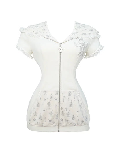 Serendipity Cross Rabbit White Hoodie Skirt Two Piece Set