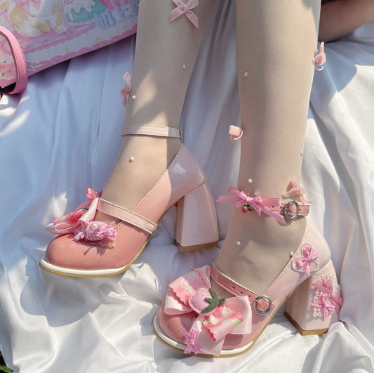 Strawberry Berry Lolita Pink Mary Jane High Heels Shoes