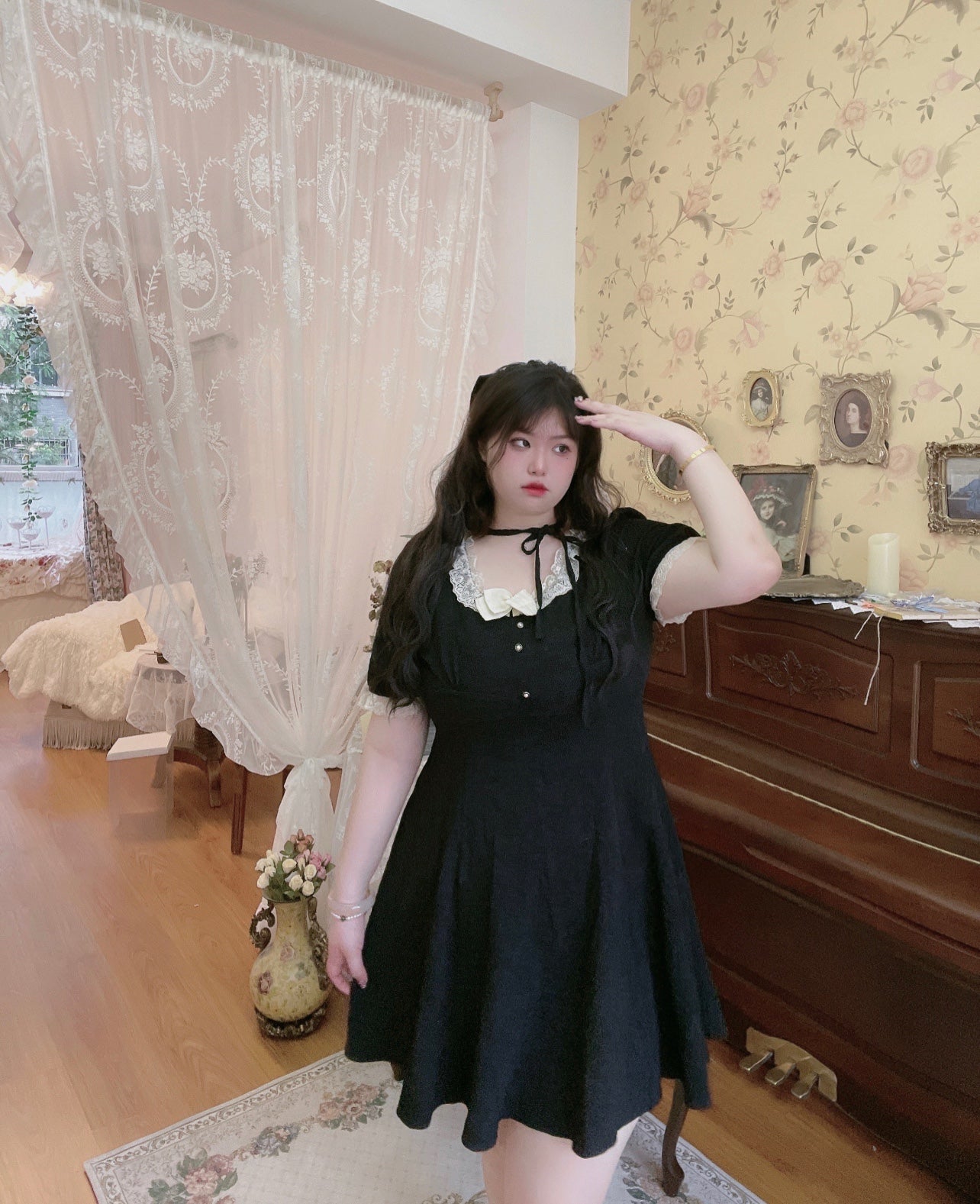 Plus Size Cute Sweet Lace Square Neck Little Black Dress – Sugarplum Store