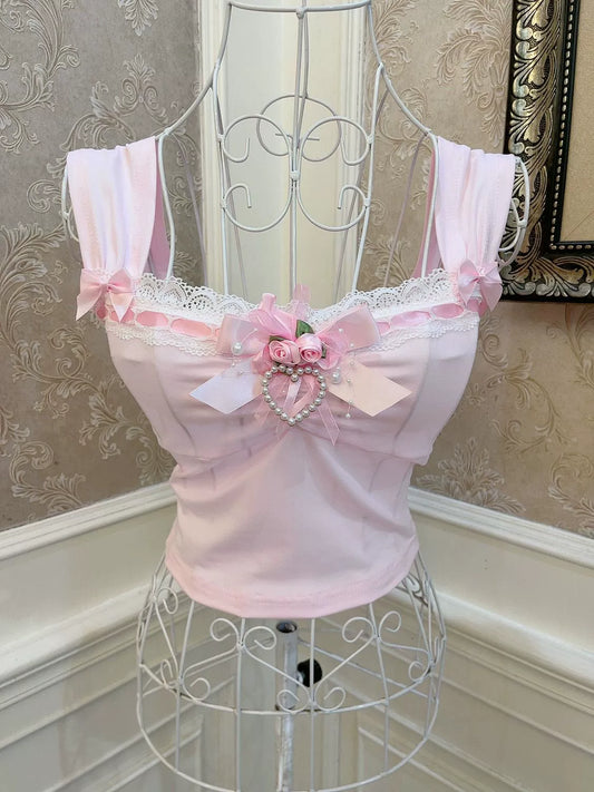 Sweetheart Princess Girly Rose Pink Camisole Top - Sugarplum Store