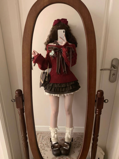 Sweet Dream Mint Green Sweater Top & Brown Skirt Two Piece Set - Sugarplum Store