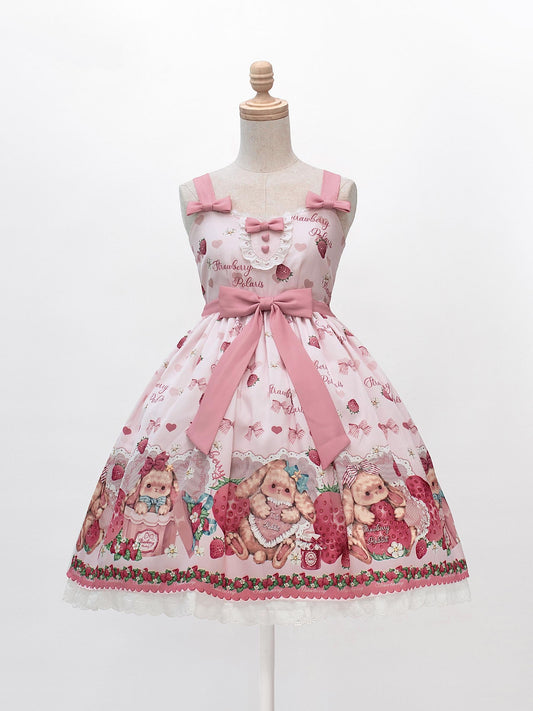 Polaris Lolita Pink Rabbit Strawberry Strap Dress - Sugarplum Store