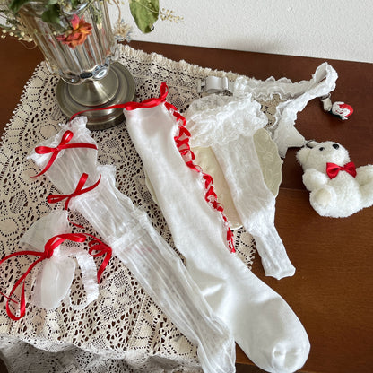 Noble Festival Pink Black Blue Red Lace Socks & Bear Garter - Sugarplum Store