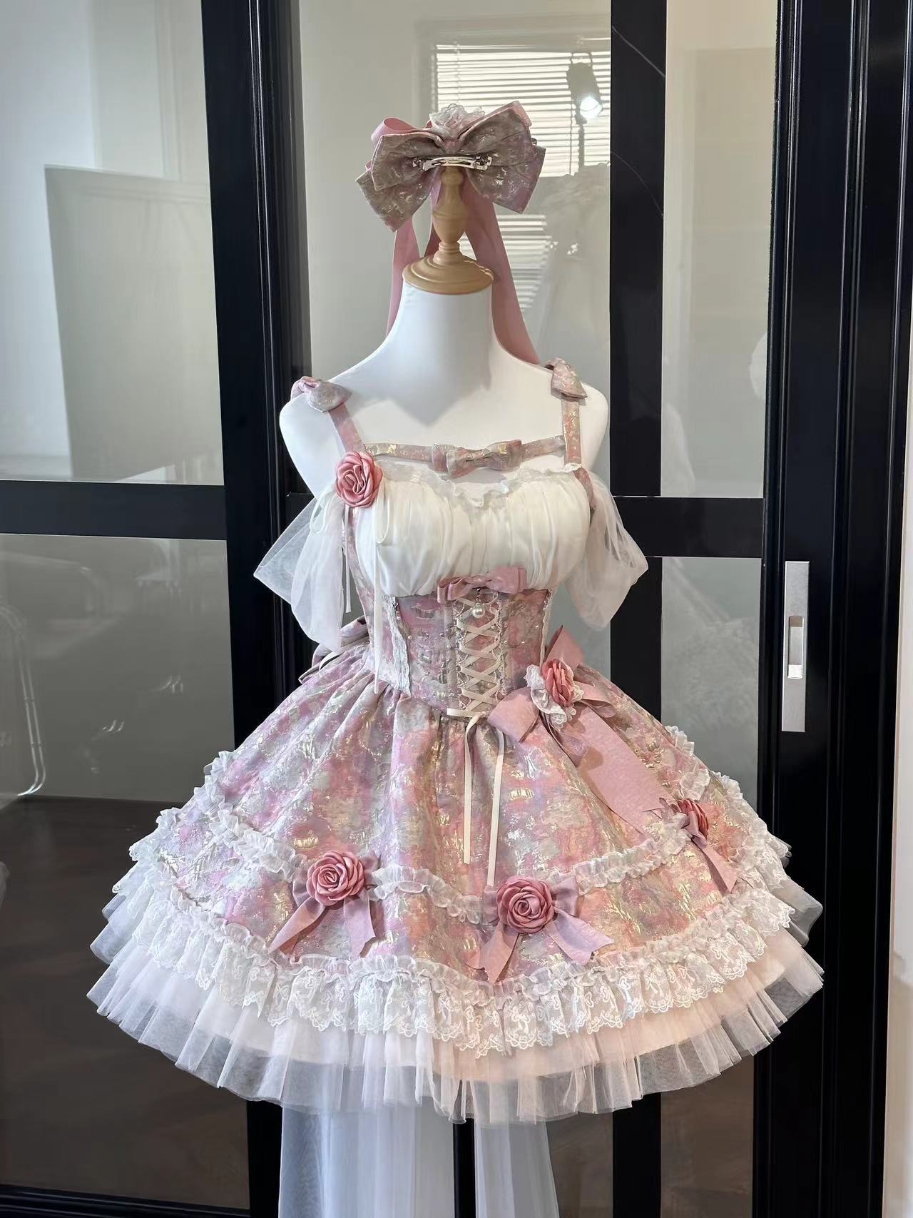 Platycodon Girls Garden Jacquard Pink & Blue Lolita Dress Sugarplum Store Platycodon Girls Garden Jacquard Pink & Blue Lolita Dress Sugarplum Store