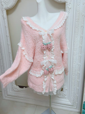Candy Fairy Strawberry Rabbit Ears White Jacket - Sugarplum Store