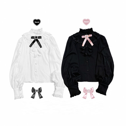 Kitten Bullet Jirai Kei Love Contract Lace Doll Collar White & Black Shirt Blouse