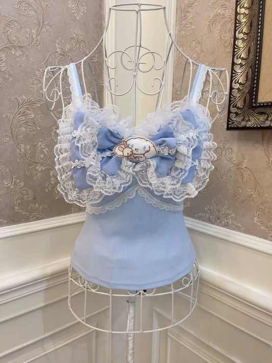 Sweetheart Princess Baby Blue Cinnamon Dog Big Bow Camisole Top - Sugarplum Store