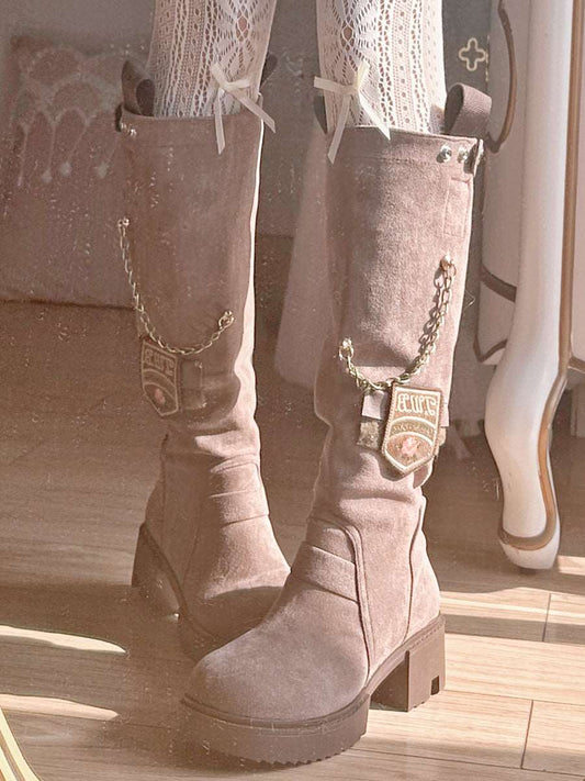 Brown Autumn Winter Academia Leather Knight Boots