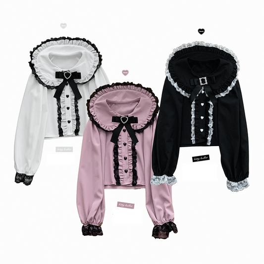 Kitten Bullet Jirai Kei Love Craft Lace Doll Collar Pink Black White Shirt Blouse