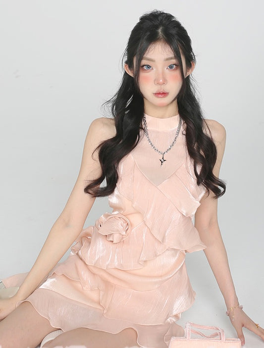 Lucia Lotus Champagne Pink Rose Short Dress - Sugarplum Store