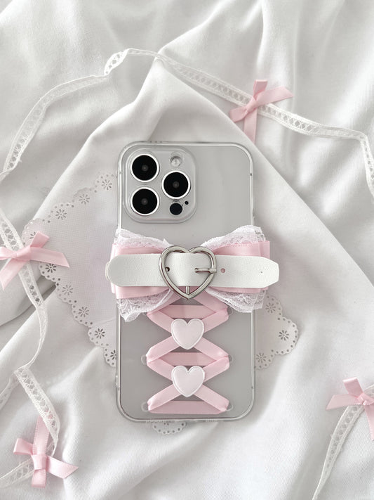 Sweet Coquette Balletcore Pink Bow Heart Handmade Transparent Silicone Phone Case - Sugarplum Store
