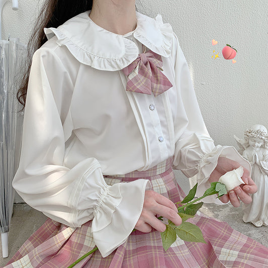 Japanese School Uniform Sweet Rounded Collar White Beige Shirt Blouse