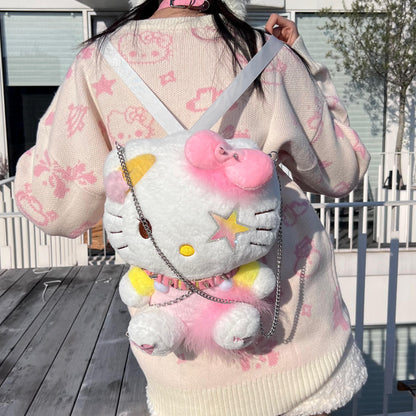 girls limited too kitty cat plush mini backpack Kitty Cat Cartoon Cute Handmade Y2K Punk Rock Star Plush Doll Backpack – Sugarplum Store