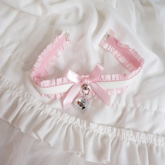 Candy Fairy Soft White Pink Lolita EGL Bow Cat Bell Collar Necklace Choker