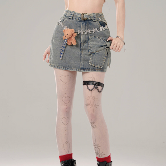 Young Eyes Vintage Salt Bow Denim Mini Skirt - Sugarplum Store
