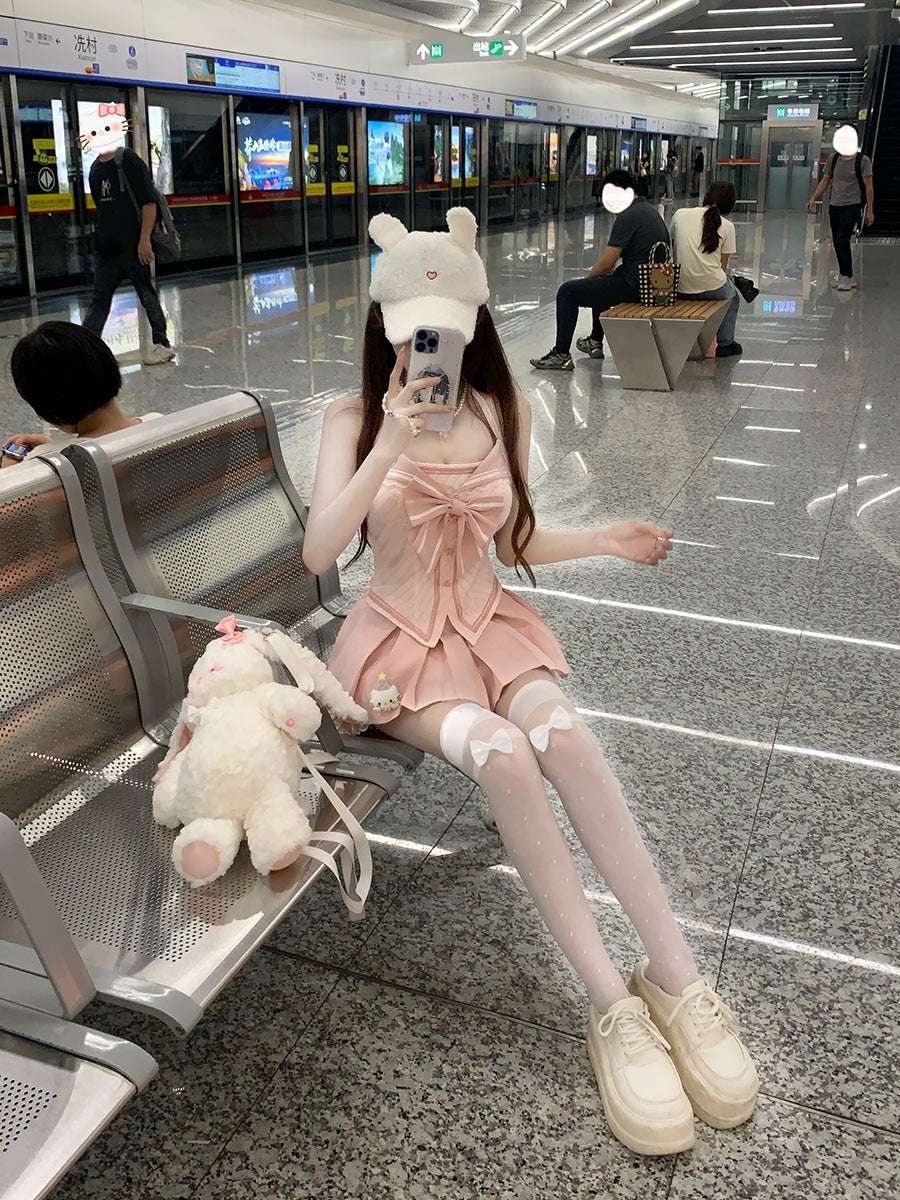 Creamy Cute Kitty School Days Pink Sailor Top & Skirt Two Piece Set