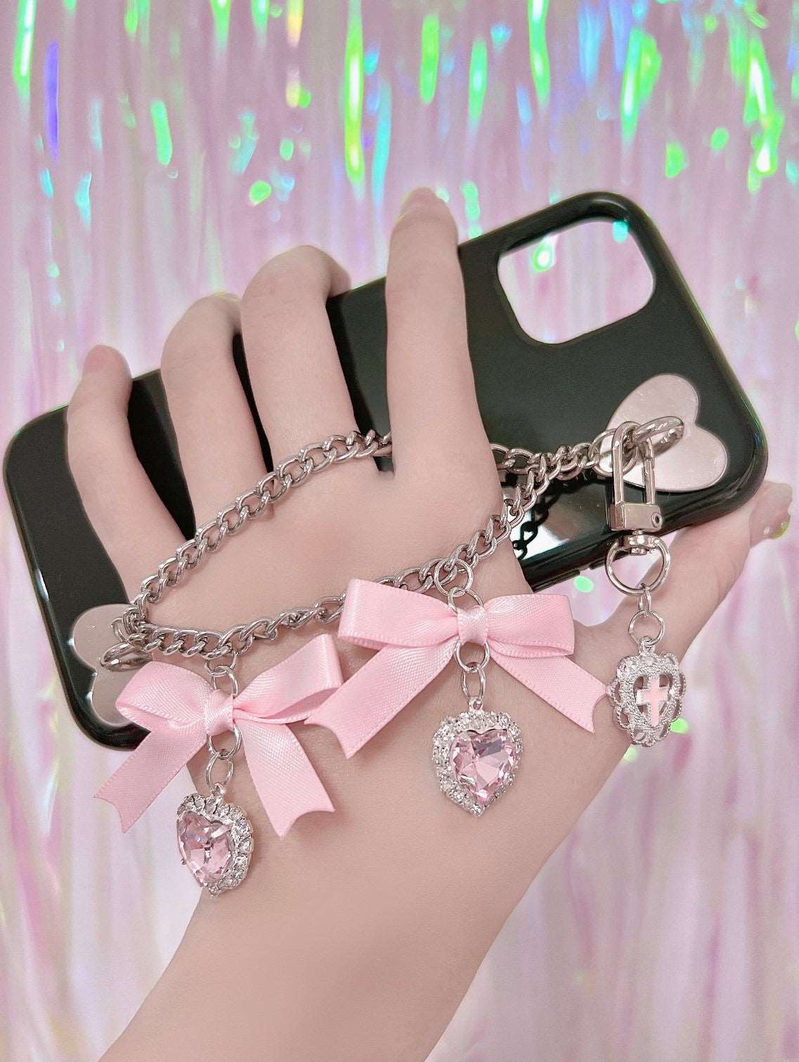 Candy Bunny Sweet Coquette Heart Bow Black Pink Phone Case Charm Strap – Sugarplum Store Candy Bunny Sweet Coquette Heart Bow Black Pink Phone Case Charm Strap – Sugarplum Store
