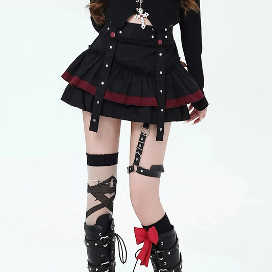 Crazy Girl Taotao Oolong 2.0 Black Red Ruffle Short Skirt - Sugarplum Store