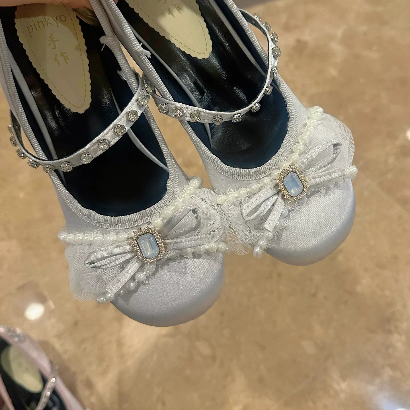 Pinky Coquette Princess Fairy Light Pink Bow Brooch Mary Jane Shoes - Sugarplum Store