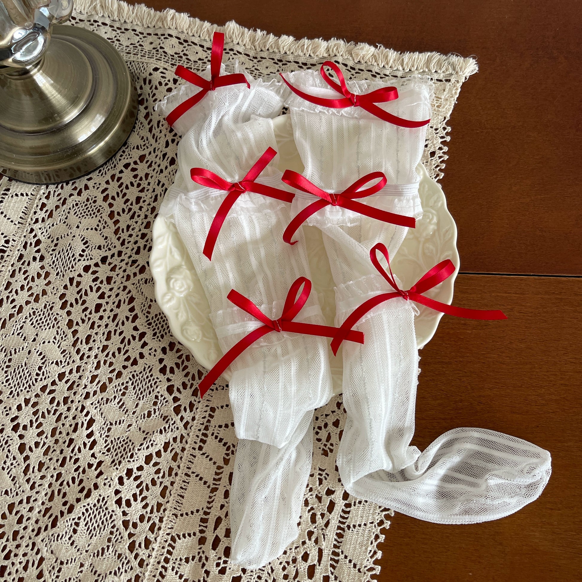 Noble Festival Pink Black Blue Red Lace Socks & Bear Garter - Sugarplum Store