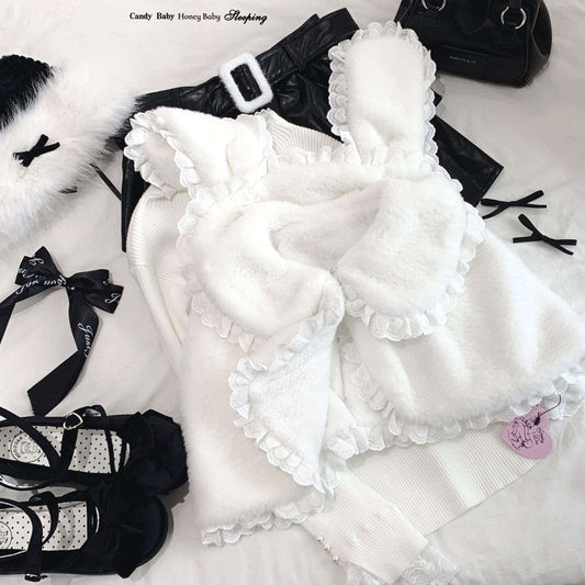 Dormir Doll Black & White Snow Rabbit Ears Plush Little Jacket Cape