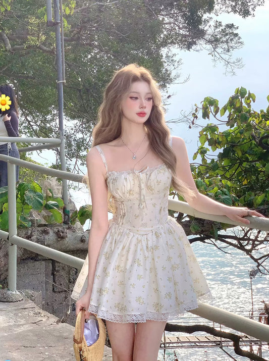 Monet Love Trend Summer Floral White Strap Dress