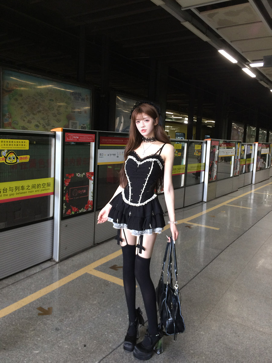 Creamy Cute Hot Leader Black Cami Top & Skirt Two Piece Set - Sugarplum Store