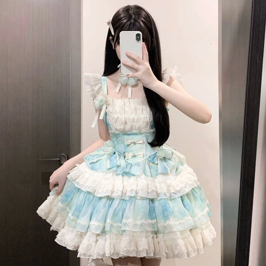Flying Diary Midsummer's Date Pink & Green Lolita Dress - Sugarplum Store
