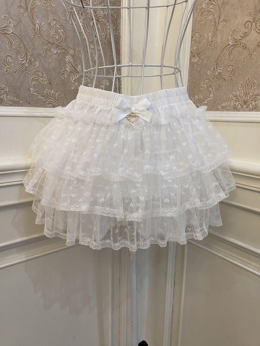 Sweetheart Princess Heart Mesh Lace White Elastic Short Skirt Shorts Bloomers