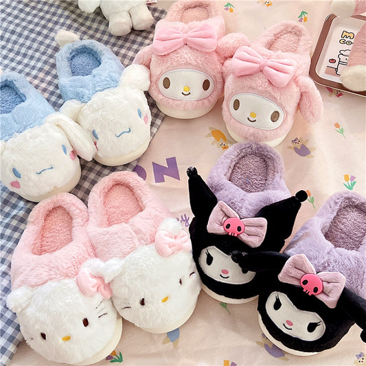 Kitty Cat Cinnamon Dog Melody Purple Devil Velvet Cotton Winter Thick Plush Slippers Shoes - Sugarplum Store