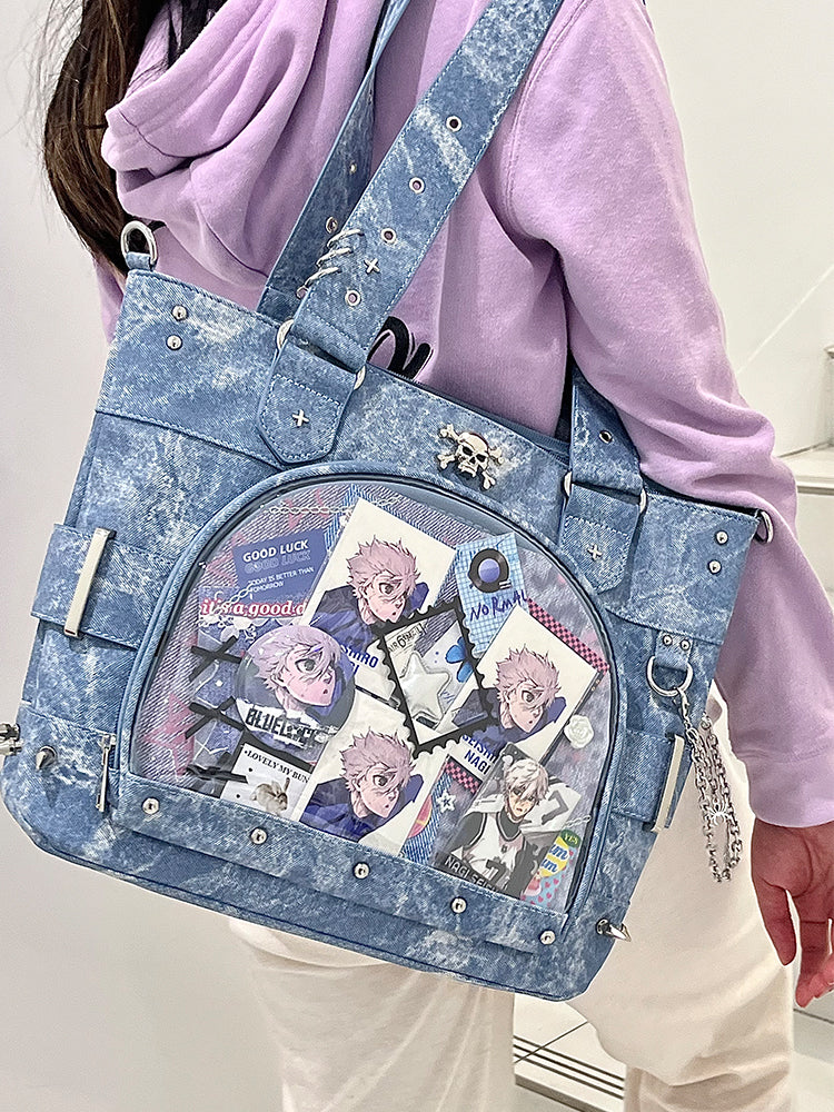 Gothic Black White Silver Holographic Skull Chains Messenger Bag - Sugarplum Store