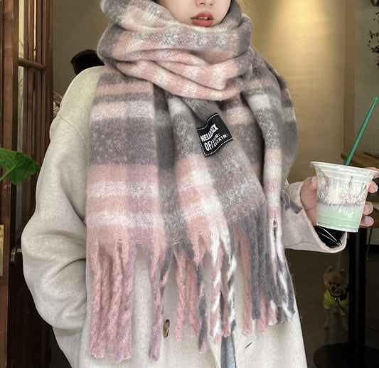 Soft Gray Pink Plaid Pattern Scarf Scarves