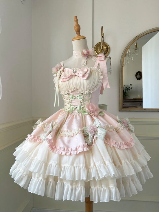 Platycodon Girls Summer Garden Pink Green Lolita Dress - Sugarplum Store