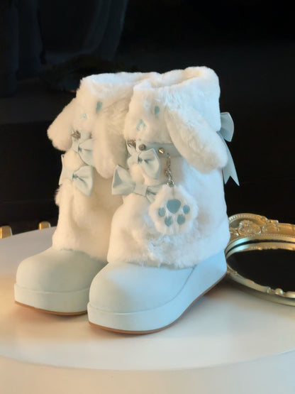Pocket Cat Rabbit Ears Plush Winter Boots