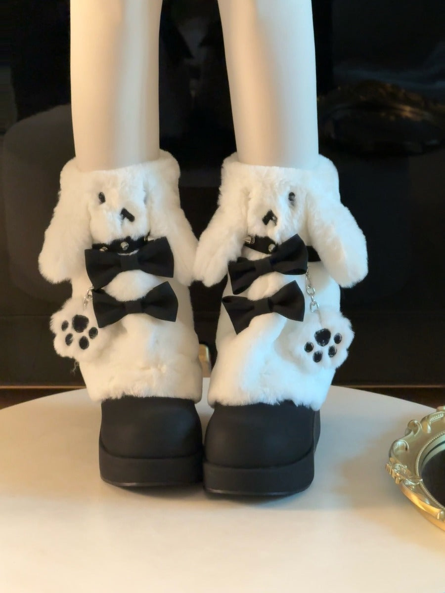 Pocket Cat Rabbit Ears Plush Winter Boots