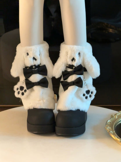Pocket Cat Rabbit Ears Plush Winter Boots