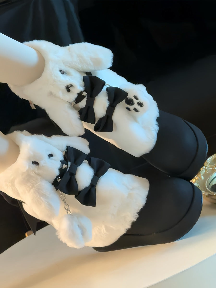 Pocket Cat Rabbit Ears Plush Winter Boots