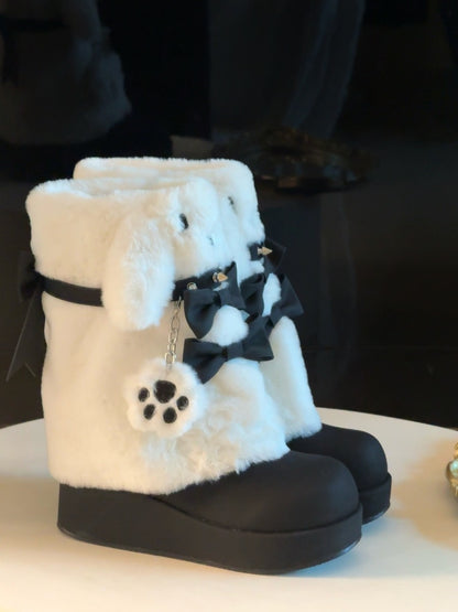 Pocket Cat Rabbit Ears Plush Winter Boots
