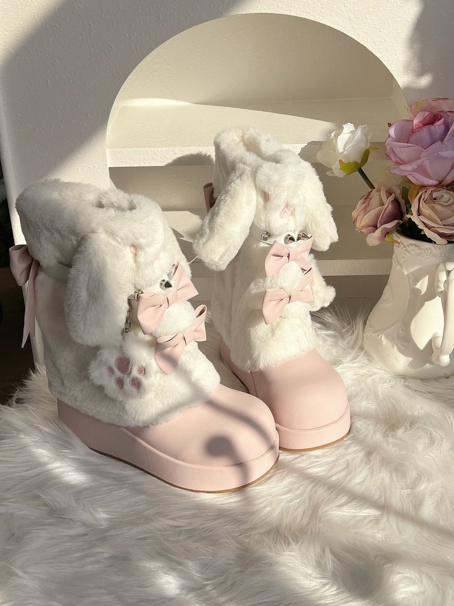 Pocket Cat Rabbit Ears Plush Winter Boots