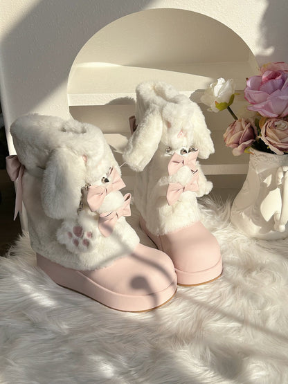 Pocket Cat Rabbit Ears Plush Winter Boots