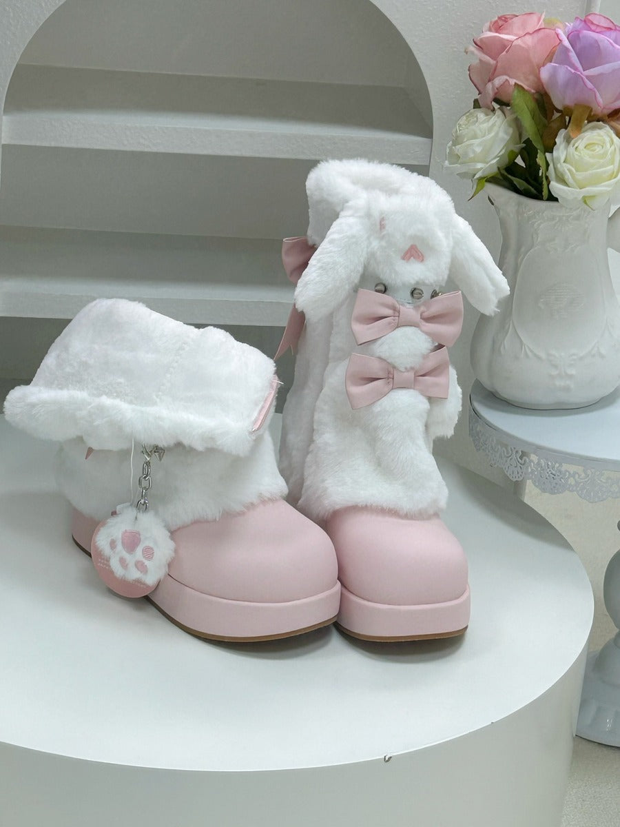 Pocket Cat Rabbit Ears Plush Winter Boots