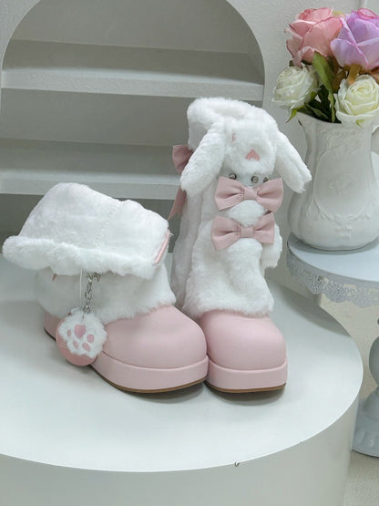 Pocket Cat Rabbit Ears Plush Winter Boots