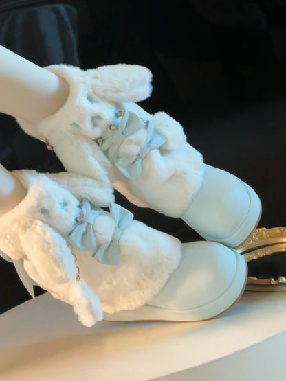 Pocket Cat Rabbit Ears Plush Winter Boots