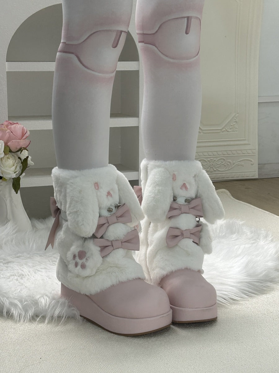 Pocket Cat Rabbit Ears Plush Winter Boots