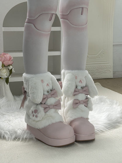 Pocket Cat Rabbit Ears Plush Winter Boots